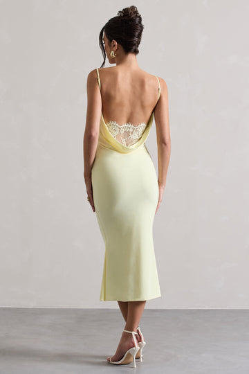 Addison Lemon Cowl-Neck Open-Back Midi Dress With Lace